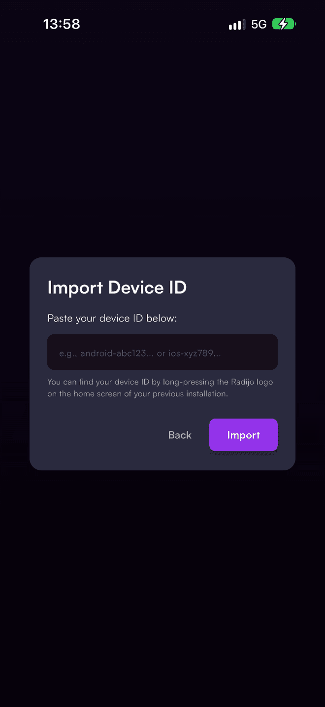 Import Device ID: paste the code